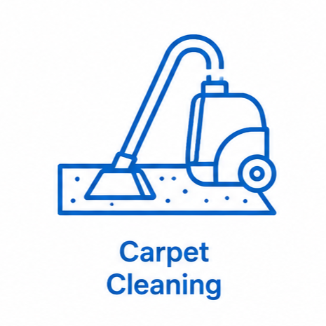 Icon of a vacuum cleaner cleaning a carpet with the text 'Carpet Cleaning' underneath.