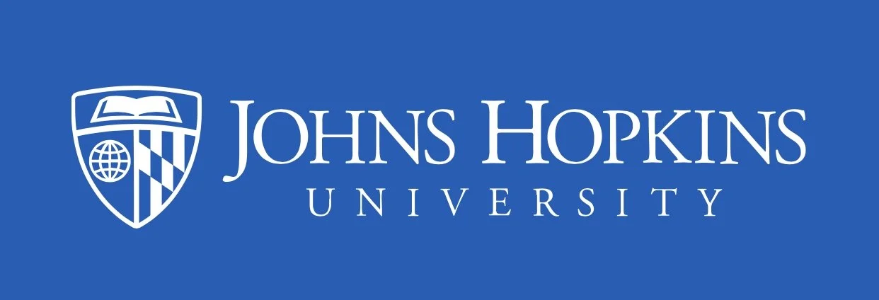 Blue background with the Johns Hopkins University logo and name in white text.