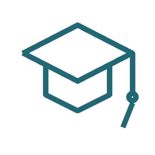Line art illustration of a graduation cap with a tassel.