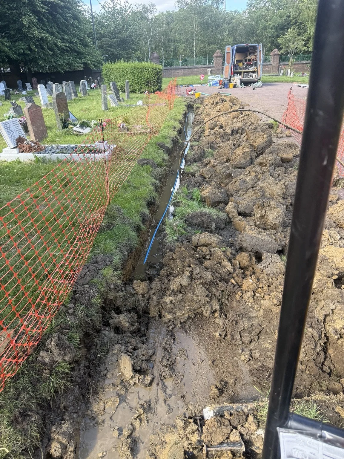 New water main in the excavated trench