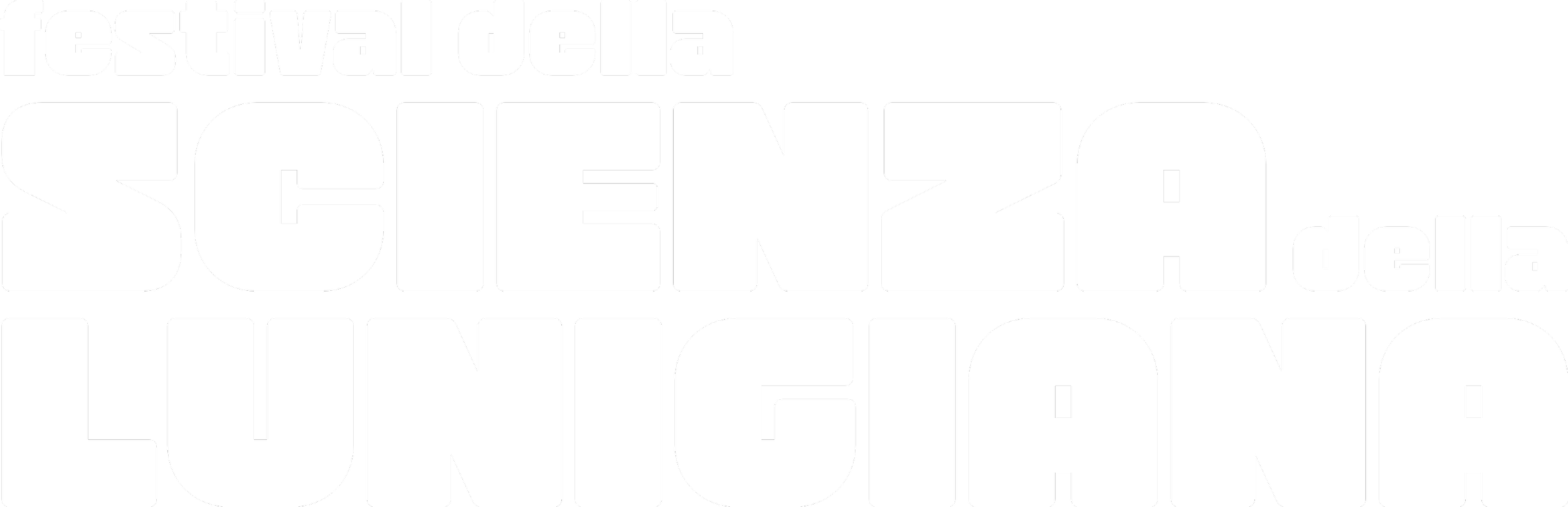 Manifesto del Festival della Scienza con grande testo bianco su sfondo nero.