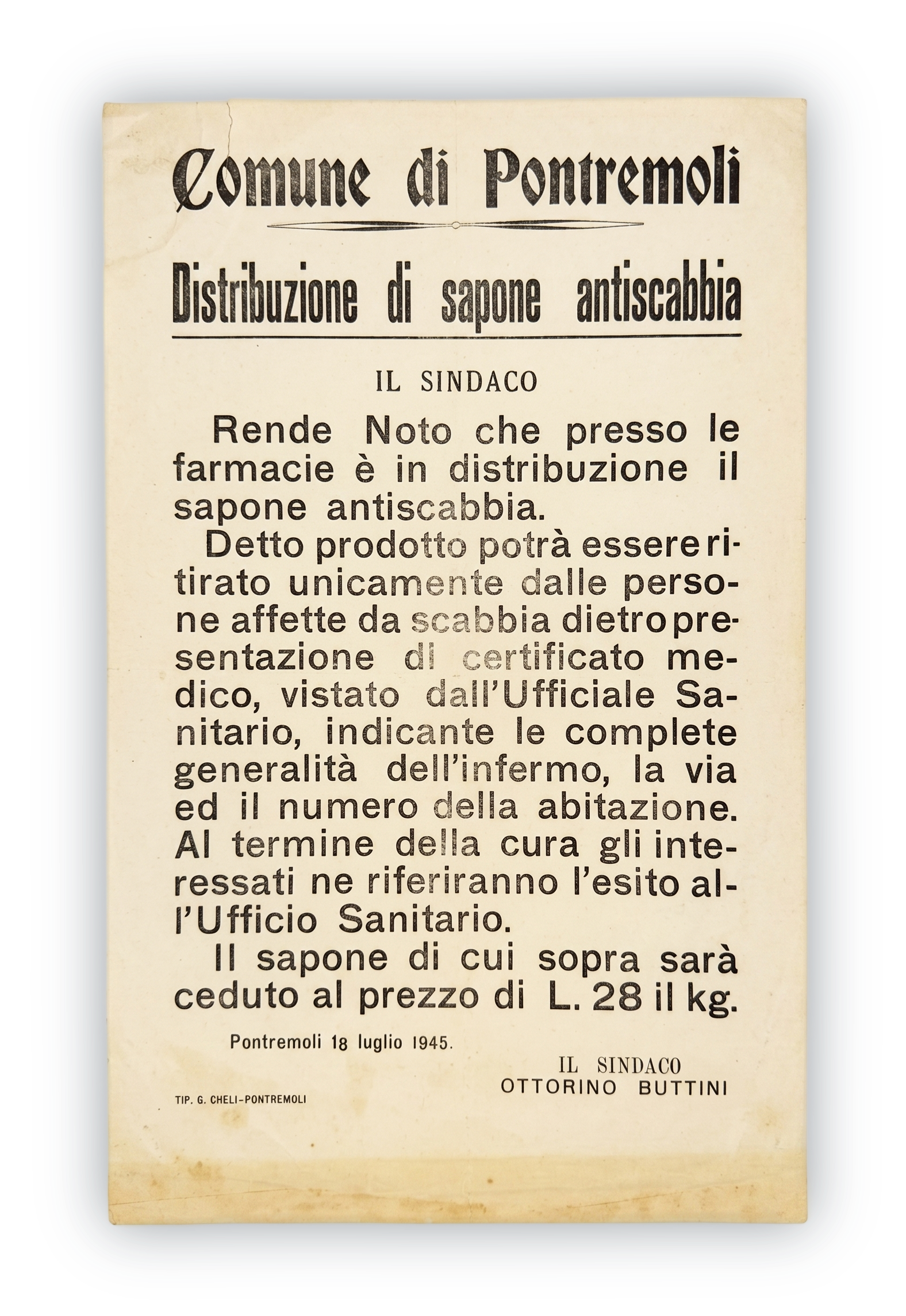 Distribuzione sapone antiscabbia Pontremoli