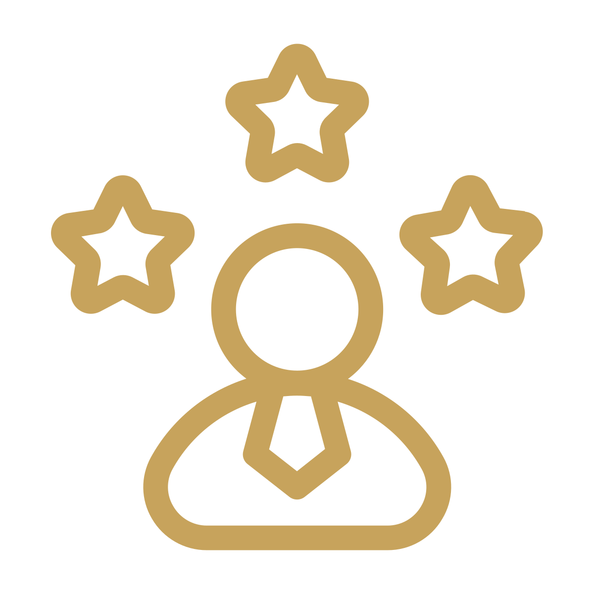 Outline of a person wearing a tie with three stars above their head, indicating recognition or achievement.