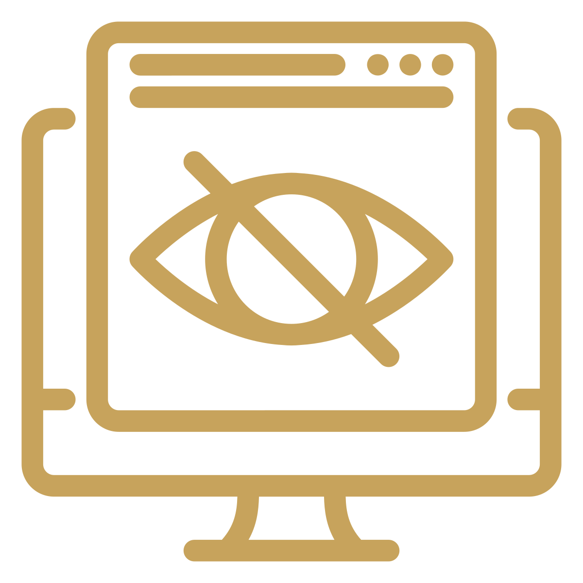 Computer monitor displaying an eye with a slash through it, indicating hidden or no viewing.