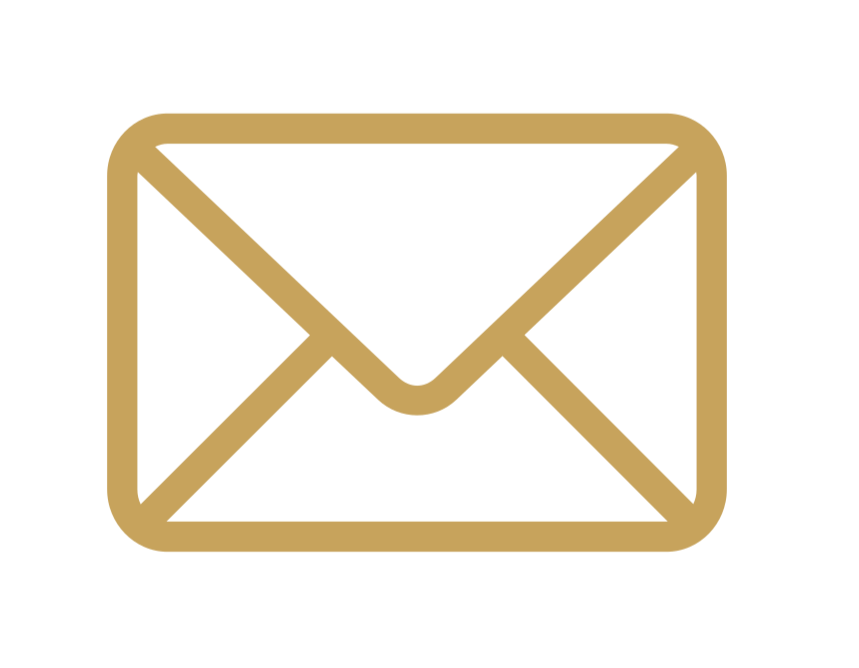 Gold outline envelope icon on black background