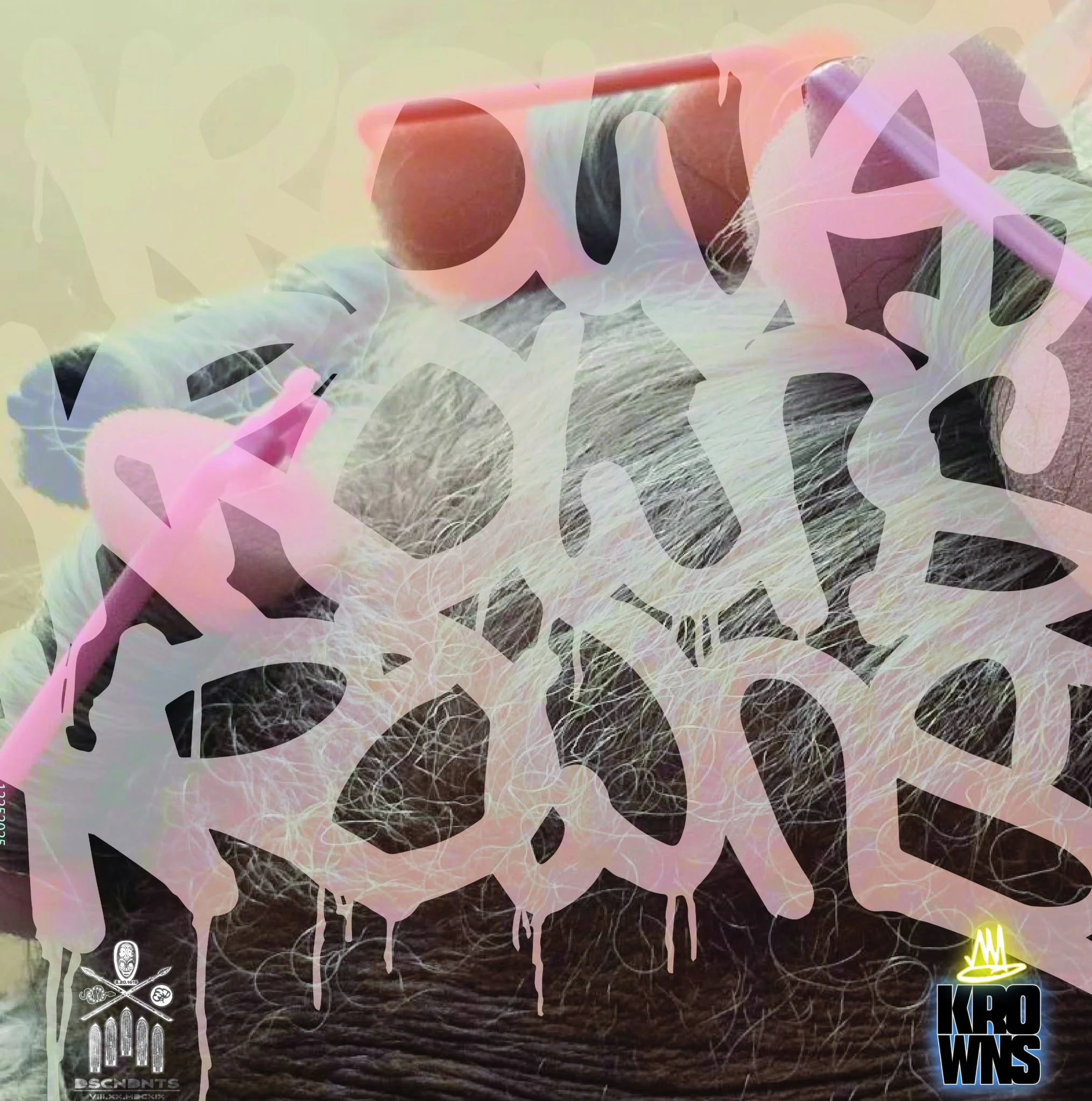 A waterfall with sprays of water falling over rocks, overlaid with colorful text and logos.