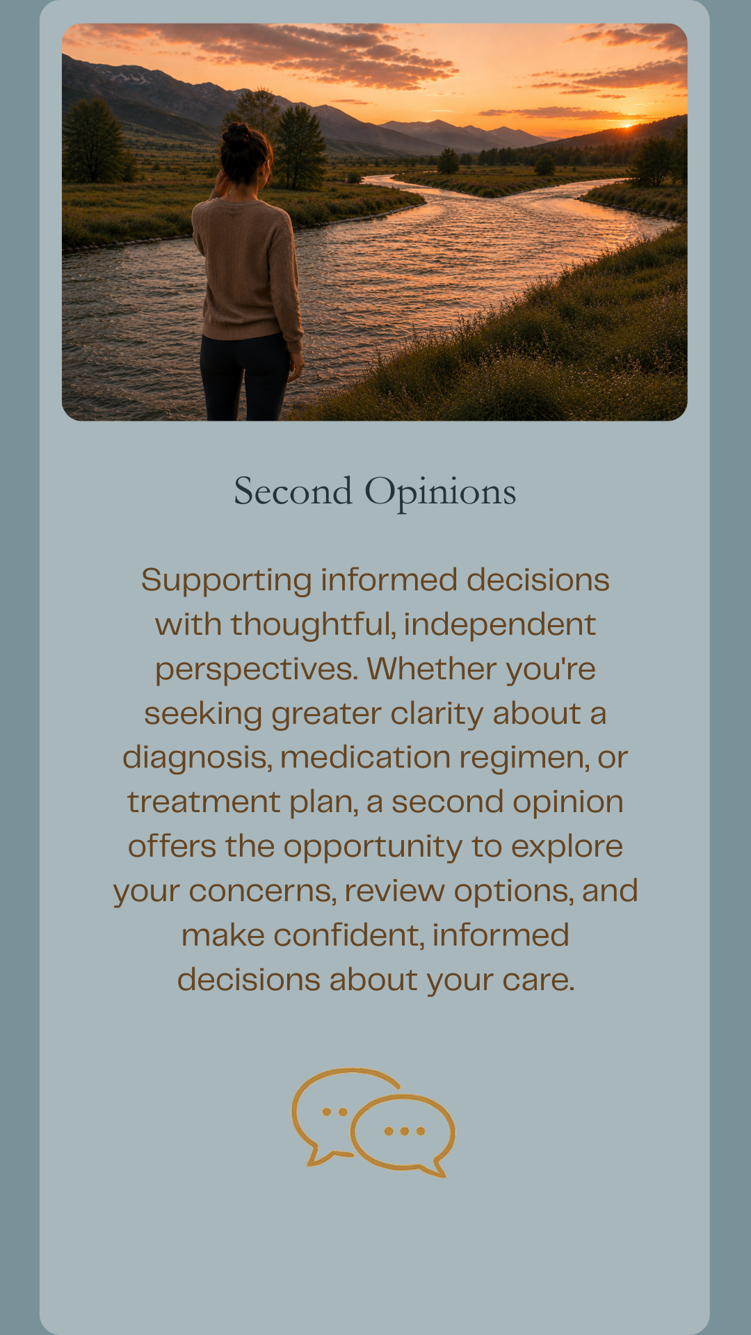 Person standing beside a river that divides into two paths, representing psychiatric second opinions, treatment decisions, diagnostic clarity, and informed choices.