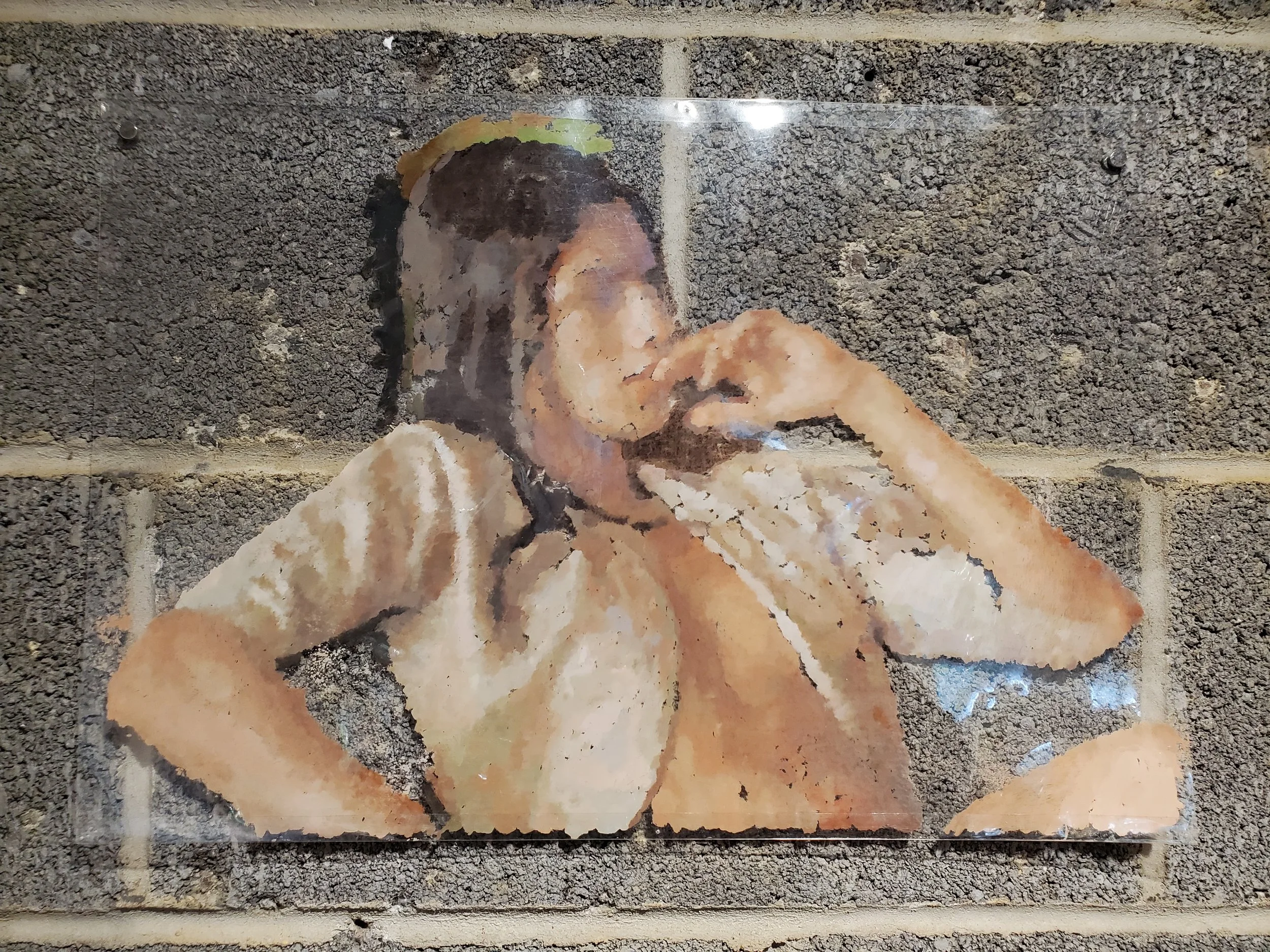 Nick Weber, Pressing from Woman Seated on Porch, 2018, oil on plastic