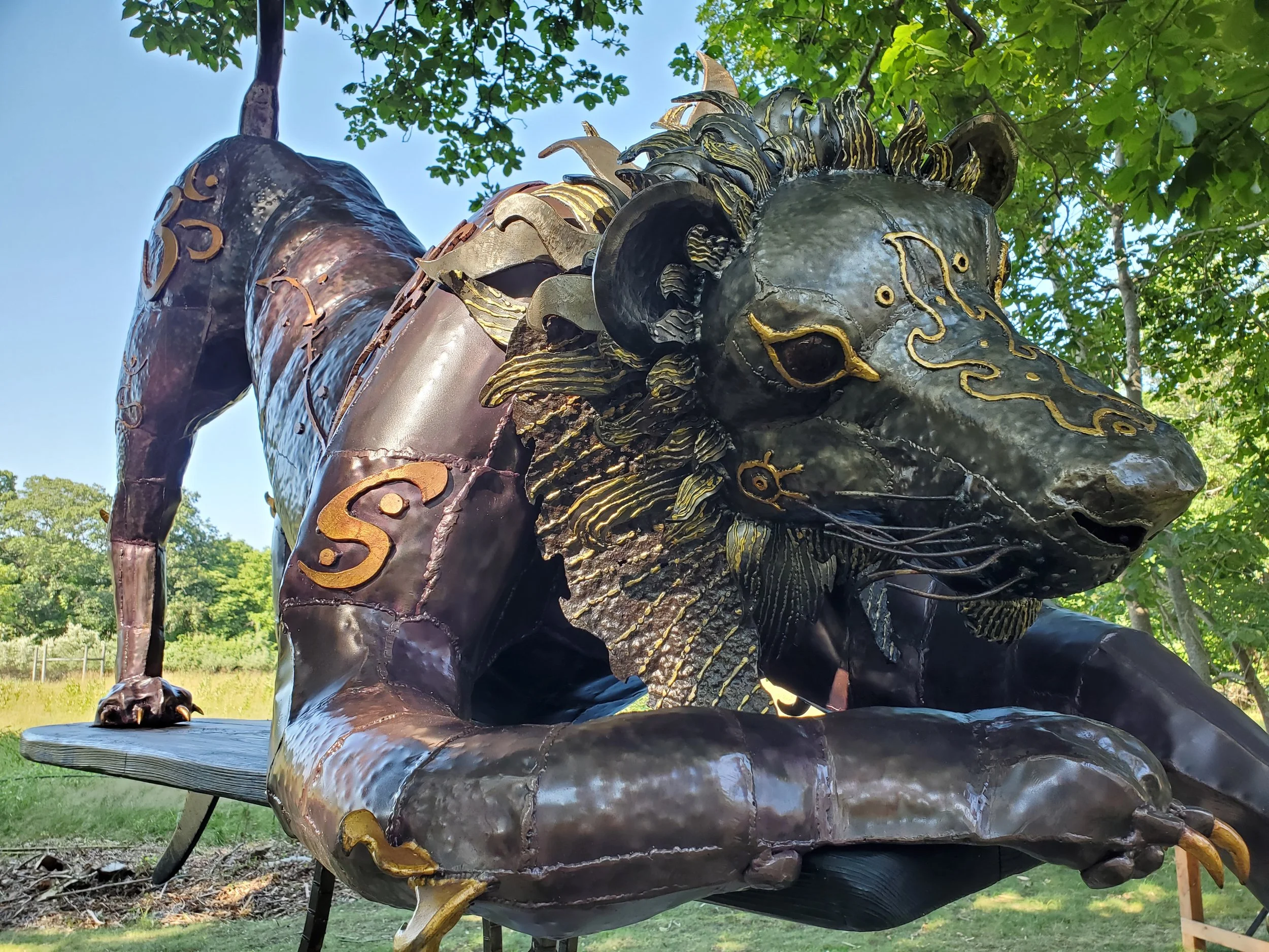 JJ Veronis, Narasimha (Lion), 2001/2019, steel and wood
