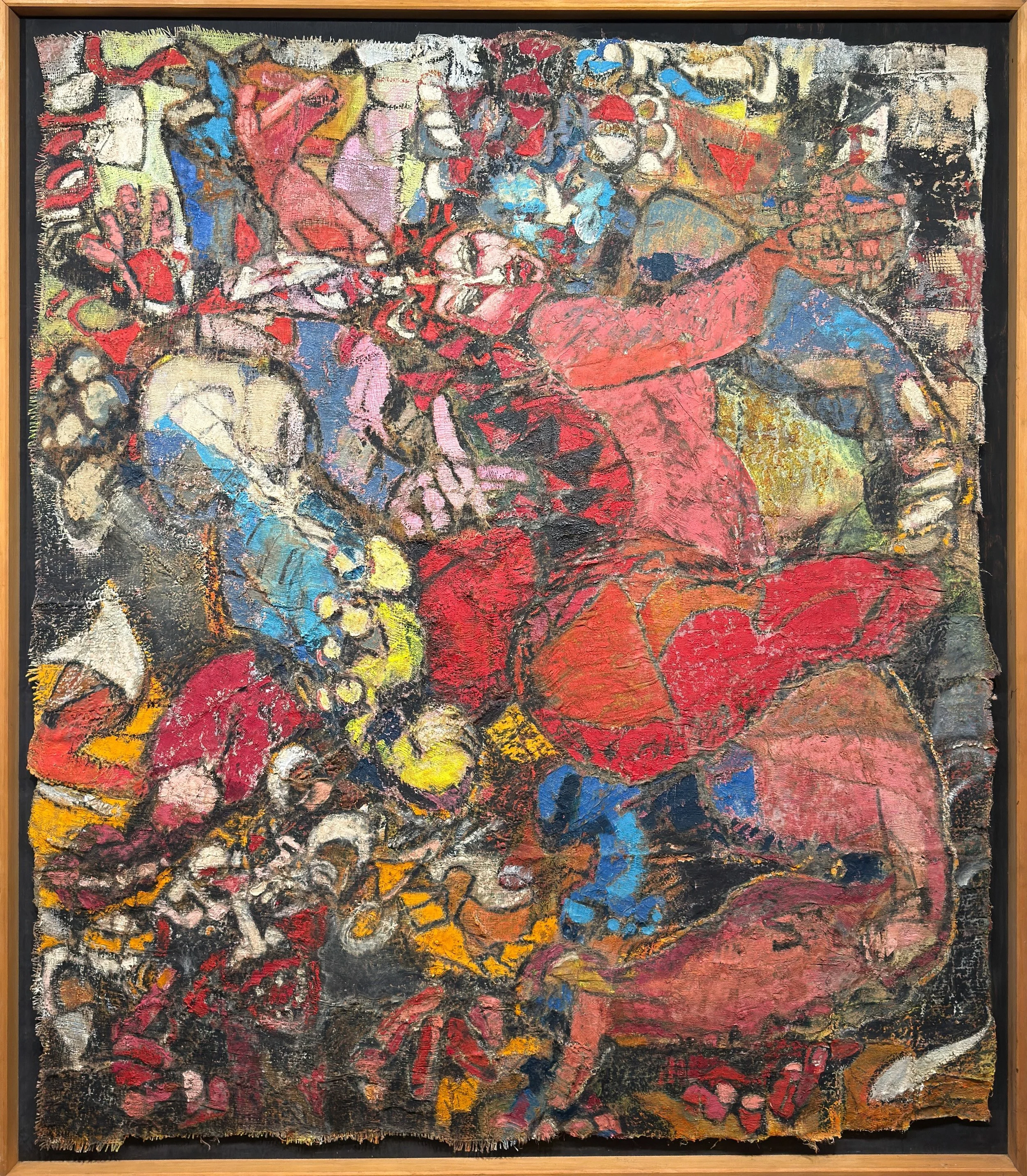 Hildy Maze, Vajrayogini, The Red Lady, Wants You, 1987, red dancing figure among fragmented pink, blue and yellow shapes
