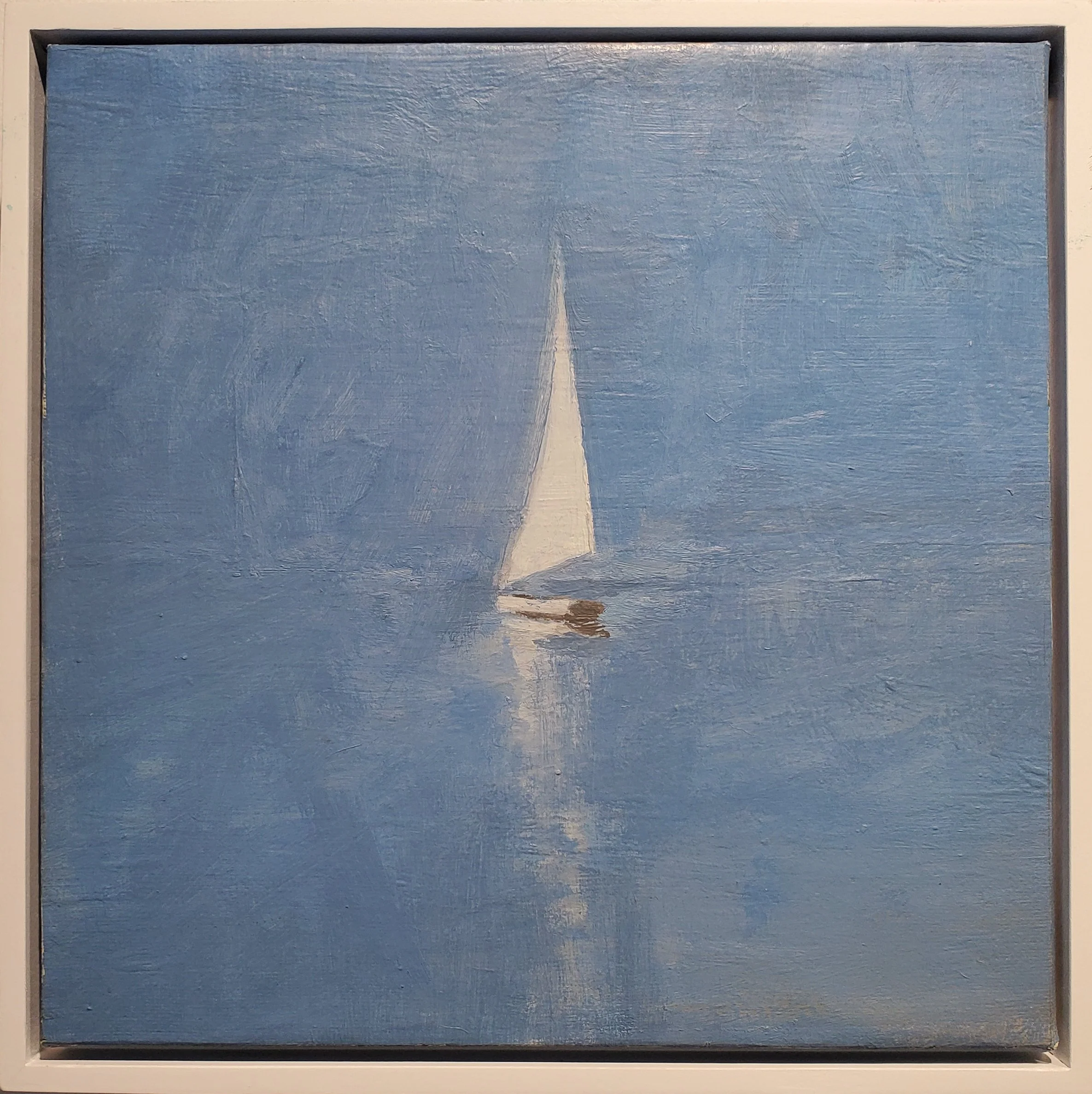 Aurelio Torres, White Sail on Blue II, 2025, oil on birch panel