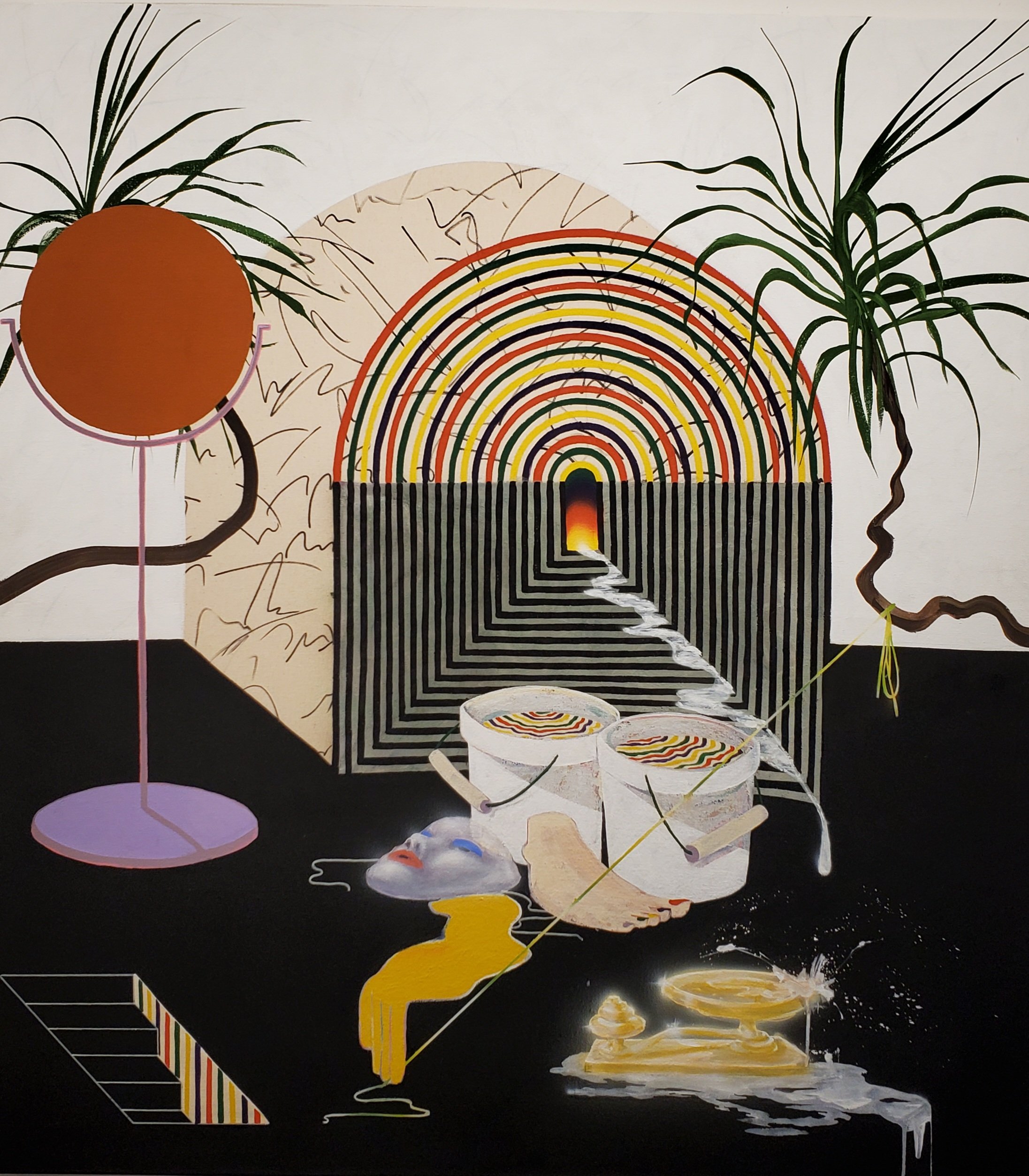 Christian Little, The Space Between Give and Take, 2024–25, flashe, gouache, latex, acrylic, felt-tip marker, fiber paste and molding paste on canvas