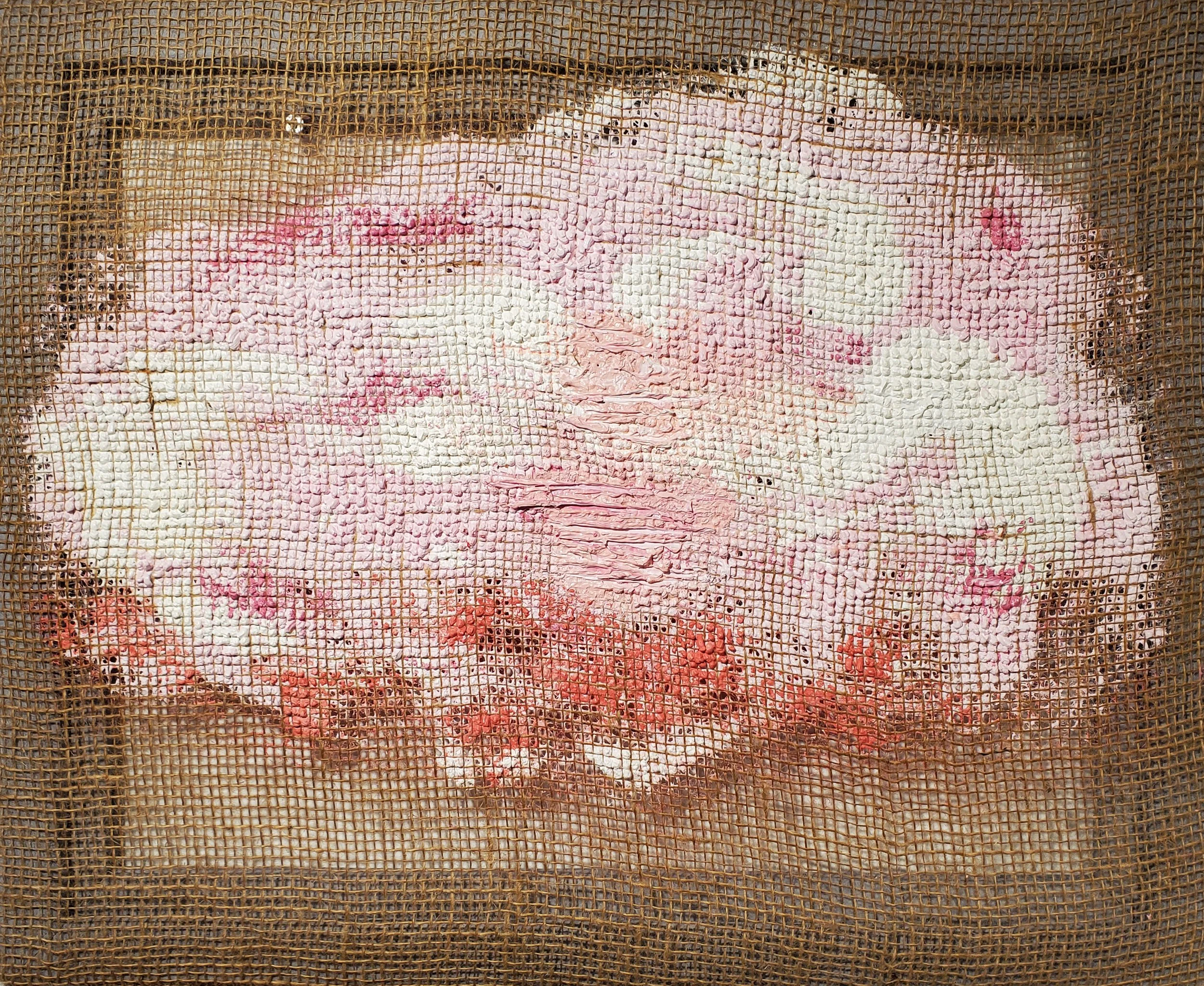 Chuck Manion, Pink Cloud (left), 2025, oil on burlap