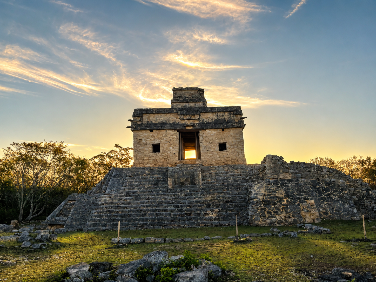 Ancient Maya temple at Dzibilchaltún archaeological site near Mérida, Yucatán, Mexico.