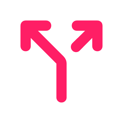 Two arrows diverging icon in pink