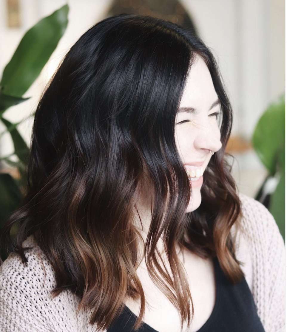 Dark brunette hair with soft balayage color at The Darling Salon in Durham