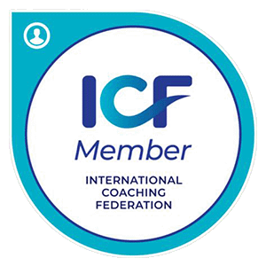 ICF Member logo with blue and white colors, featuring a circular design and the text 'International Coaching Federation'.