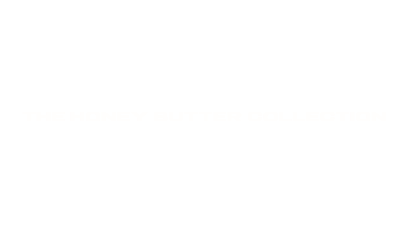 Photo of woman wearing head scarf and yellow halter top in an open field with white text overlay that says, 'The Honey Butter Collection'.