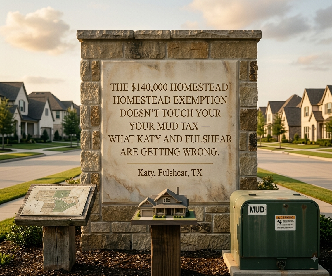 The $140,000 Homestead Exemption Doesn't Touch Your MUD Tax. What Katy and Fulshear Buyers Are Getting Wrong
