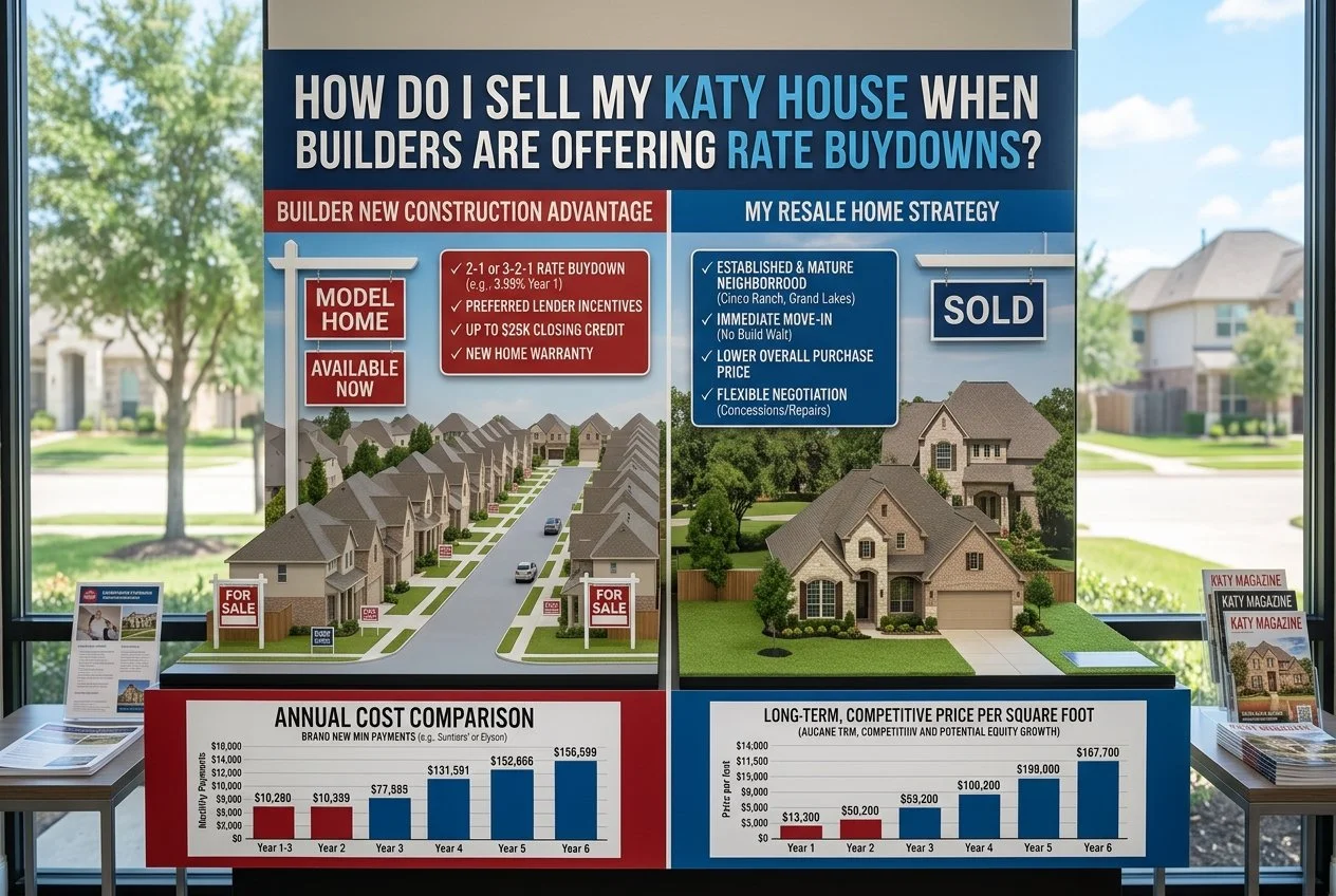 How do I sell my Katy house when builders are offering rate buydowns?