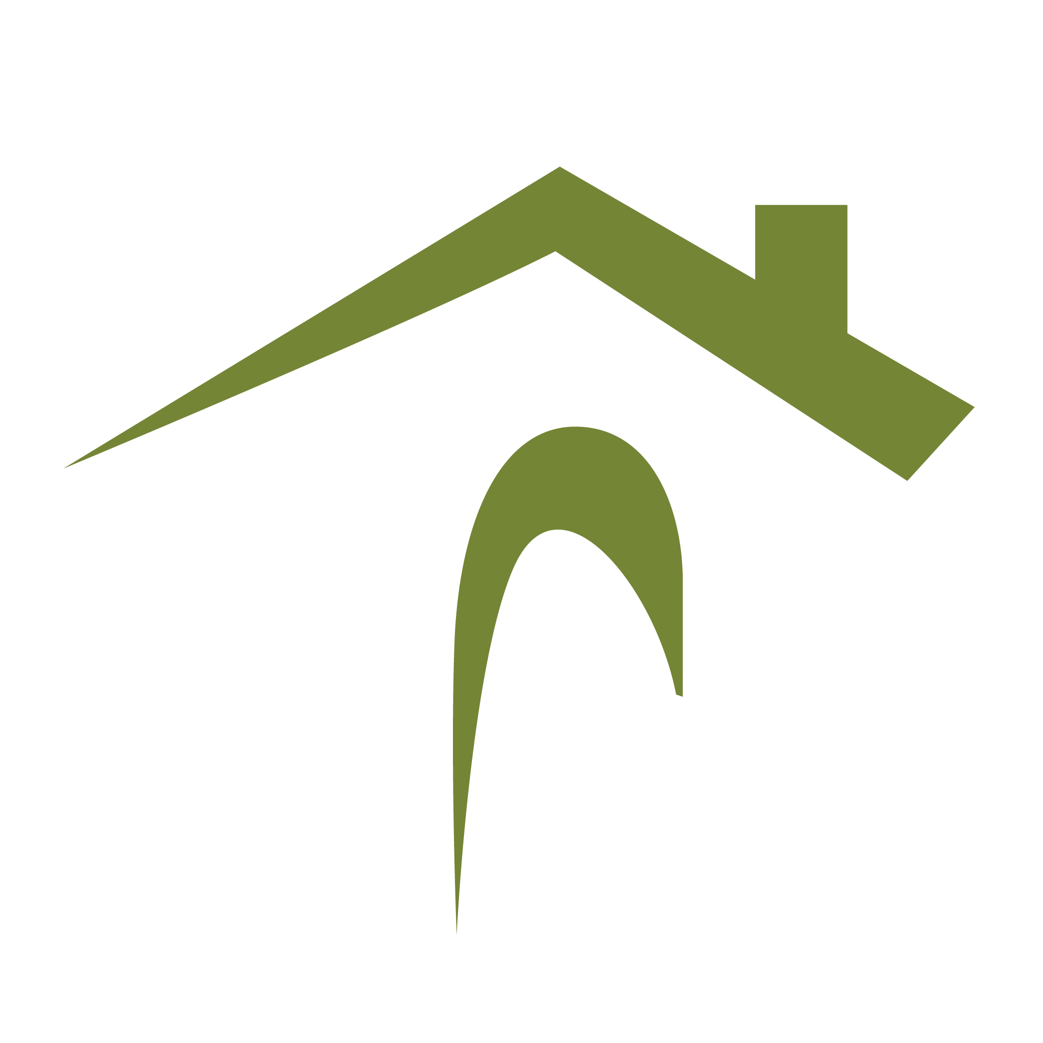 A green geometric abstract design with angular shapes and curved lines on a black background.
