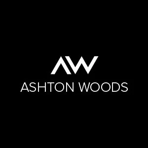 Black background with white text displaying the initials 'AW' and the name 'Ashton Woods'.