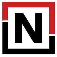 Black letter 'N' inside a white square with a red border, part of a logo.
