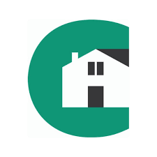 A white house icon inside a green circle with a partial black roof detail.