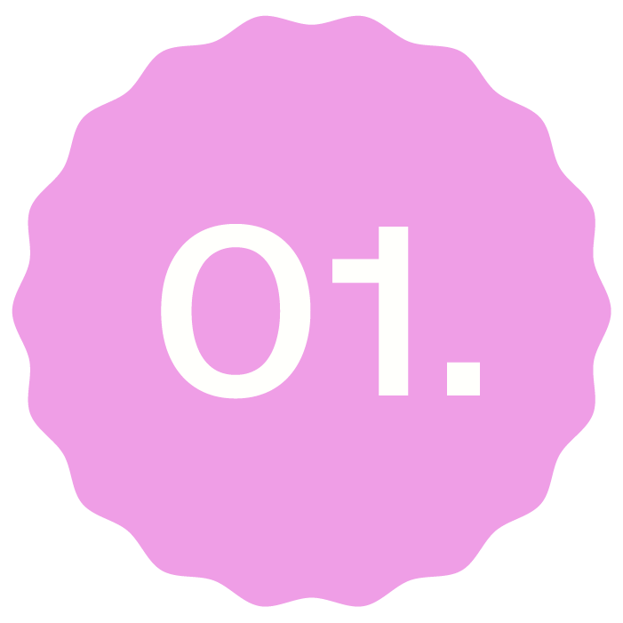 Pink badge with white text that says 'OK.'