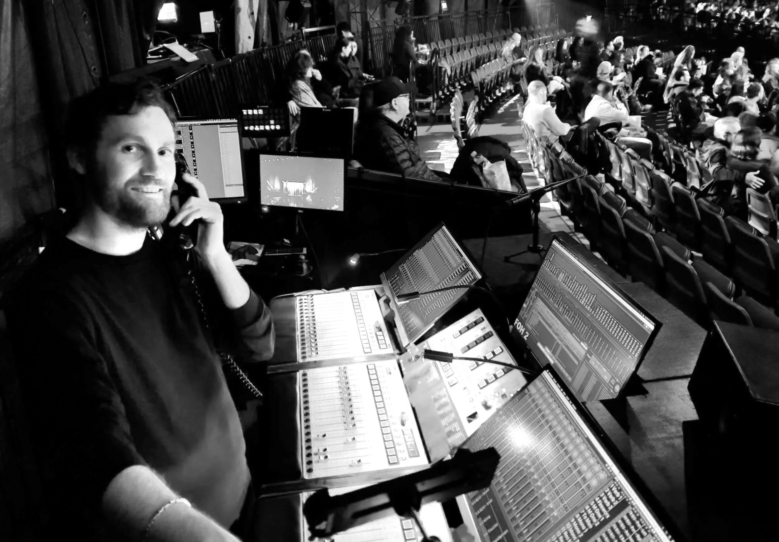 James Lutz at the FOH audio mixing console for Cirque du Soleil's show Kooza