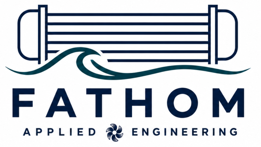 Fathom Applied Engineering logo with heat exchanger and waves.