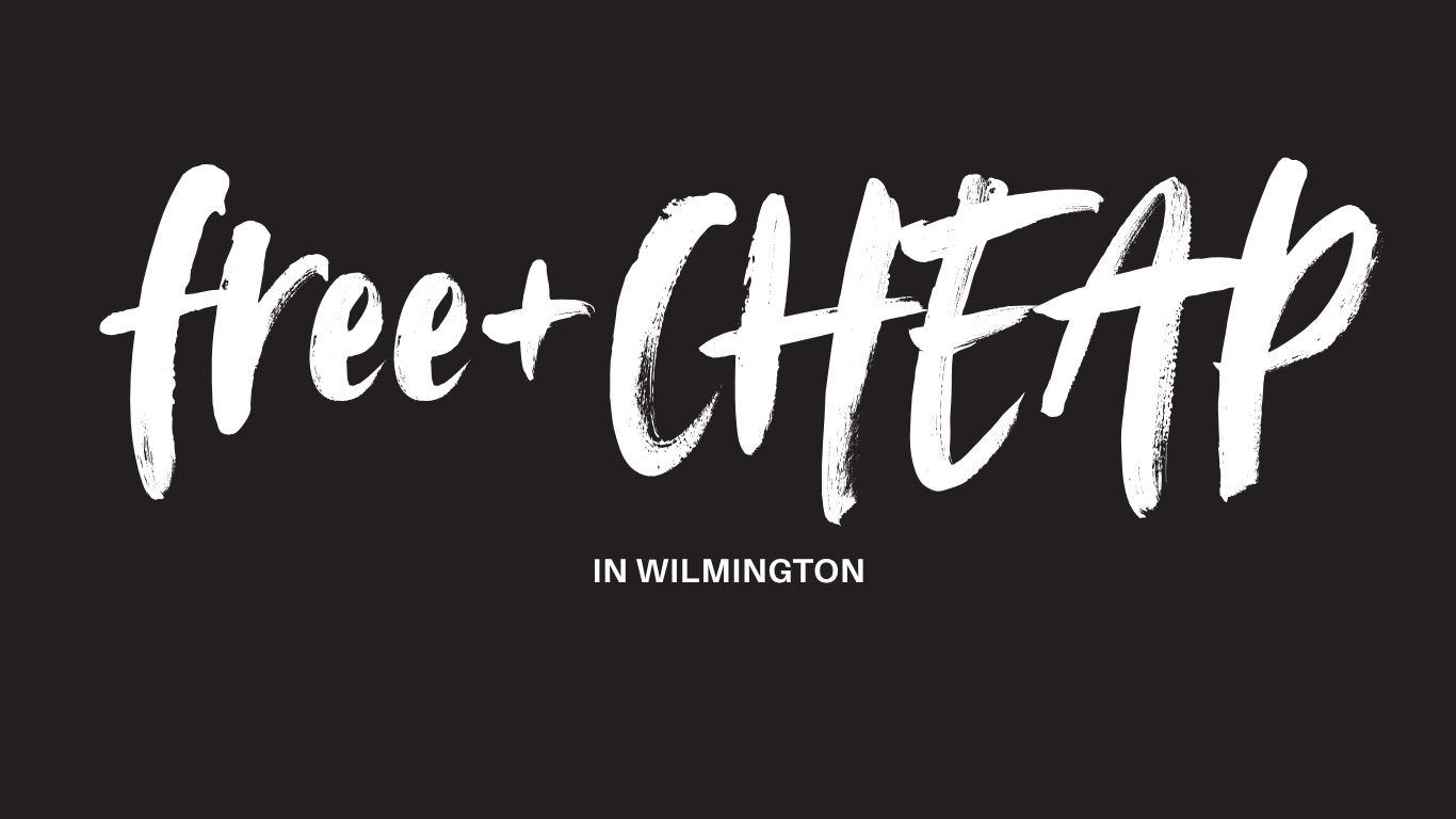 Black background with white handwritten text that says 'free + CFFUP' and smaller text below that says 'IN WILMINGTON'.