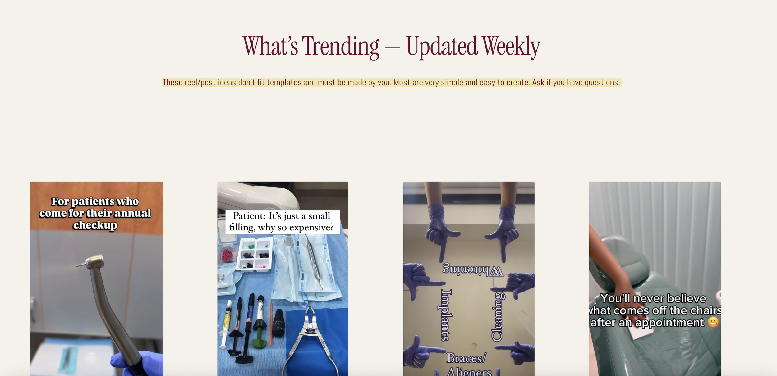 A collage of images related to dental appointments, including dental tools, a patient in the dental chair, and a pair of gloved hands with dental instruments.