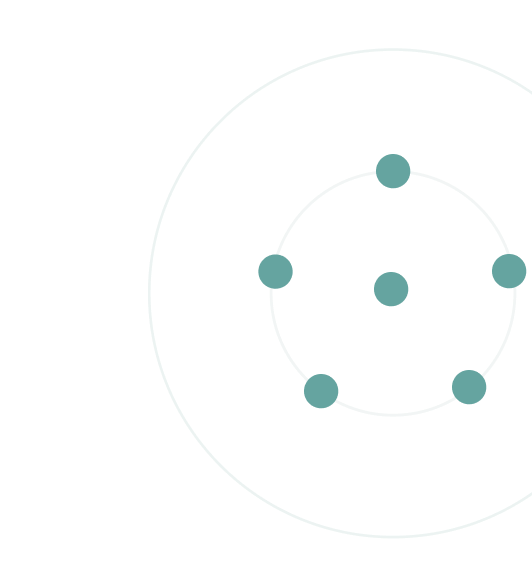 Diagram showing atomic structure with a nucleus at the center and electrons orbiting in concentric shells.