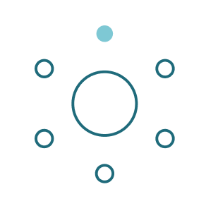 Geometric drawing of an outline square with sections divided by vertical, horizontal, and circle lines.