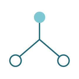 Geometric drawing of an outline square with sections divided by vertical, horizontal, and half circle lines.