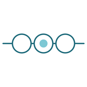 Geometric drawing of an outline square with sections divided by vertical, horizontal, and half circle lines.