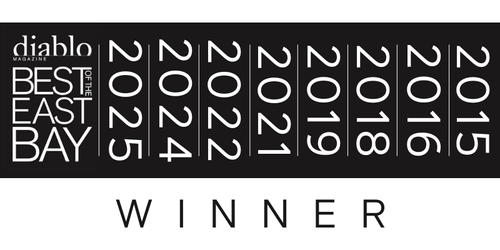 A black and white anniversary graphic showing the years 2015 through 2025 with the words "diablo magazine" and "best east bay" and the word "winner" underneath.
