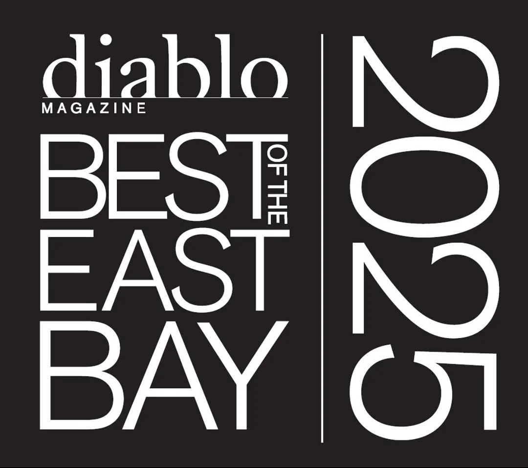 Text graphic listing 'Diablo Magazine Top 100 Best of the East Bay 2023' on black background.