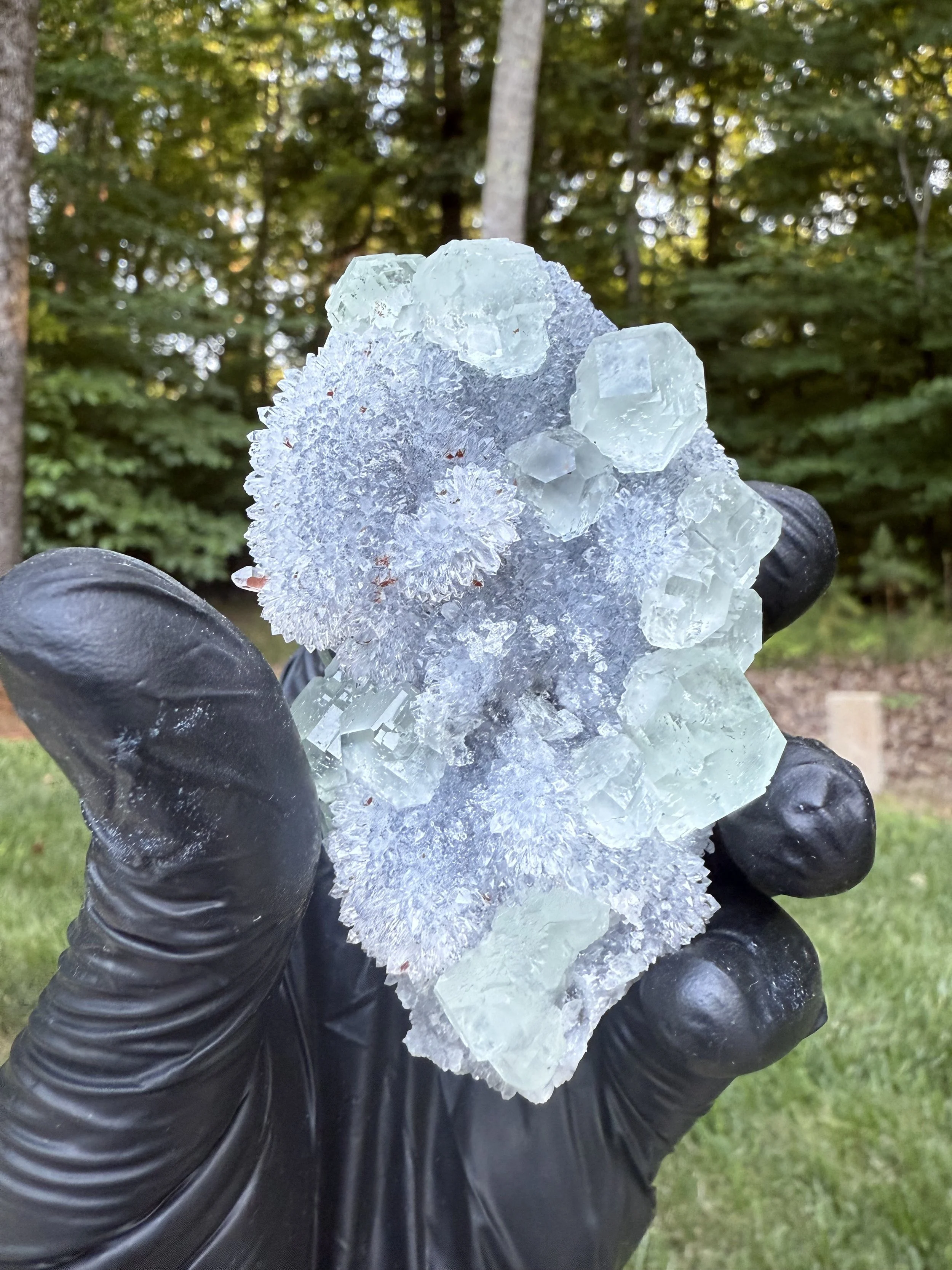 Light green fluorite on Druzy Matrix