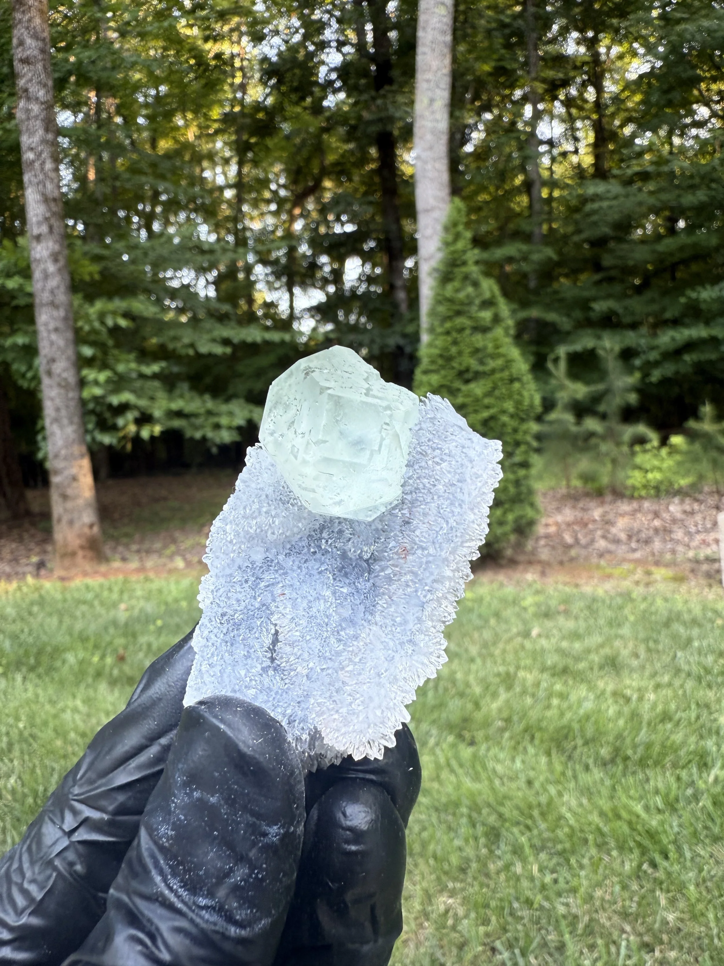 Light Green Fluorite on Druzy Quartz Matrix