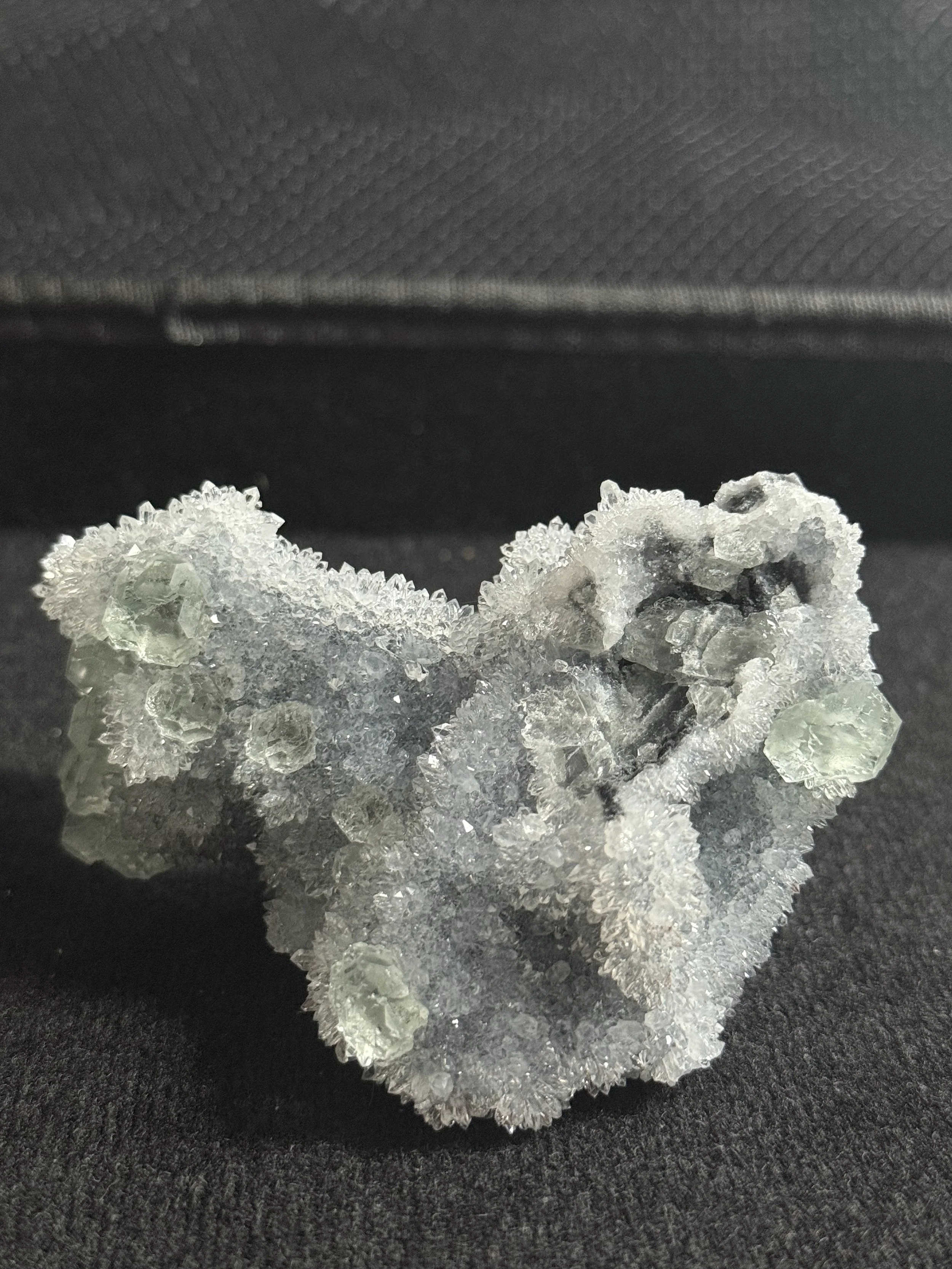 Light Green fluorite on Druzy Quartz Matrix