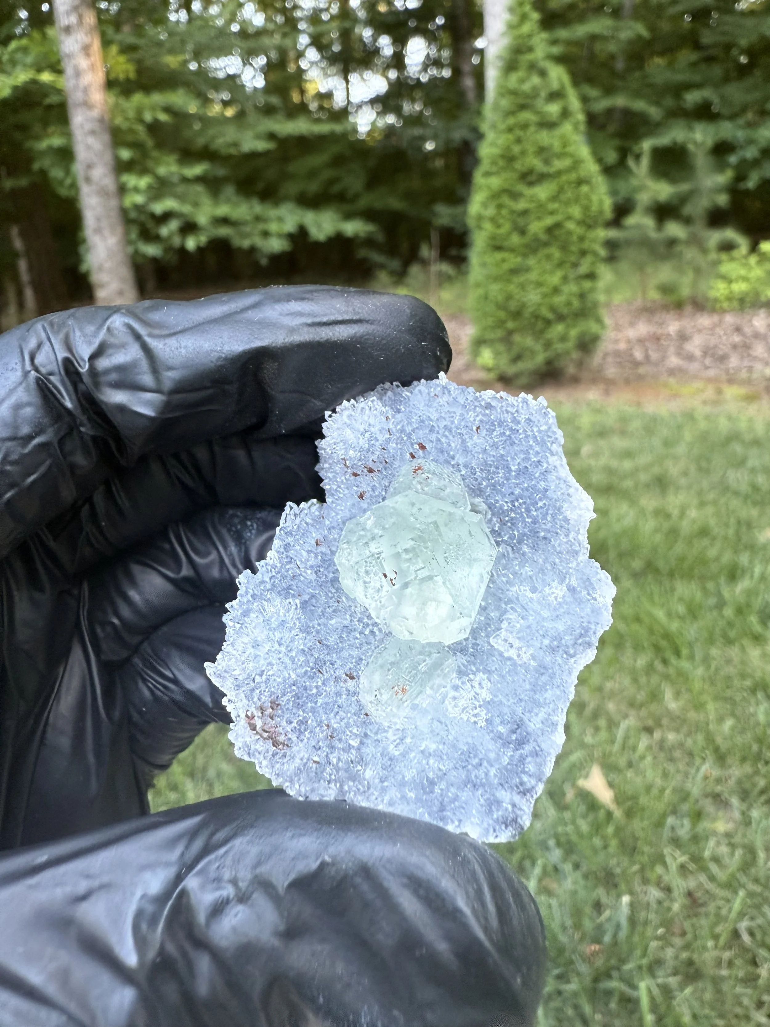 Light Green Fluorite On Druzy Quartz Martix