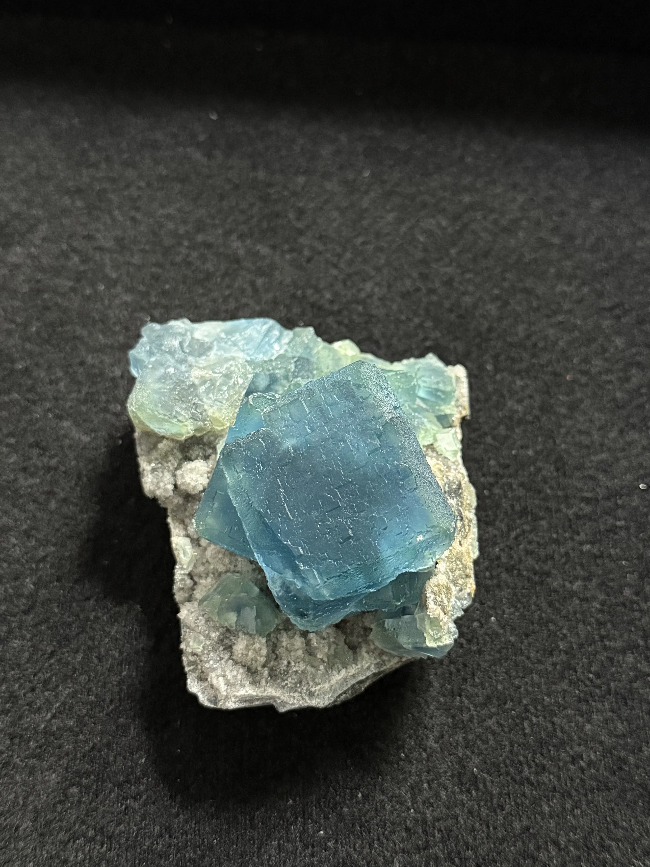 Green fluorite with Blue phantoms on Matrix