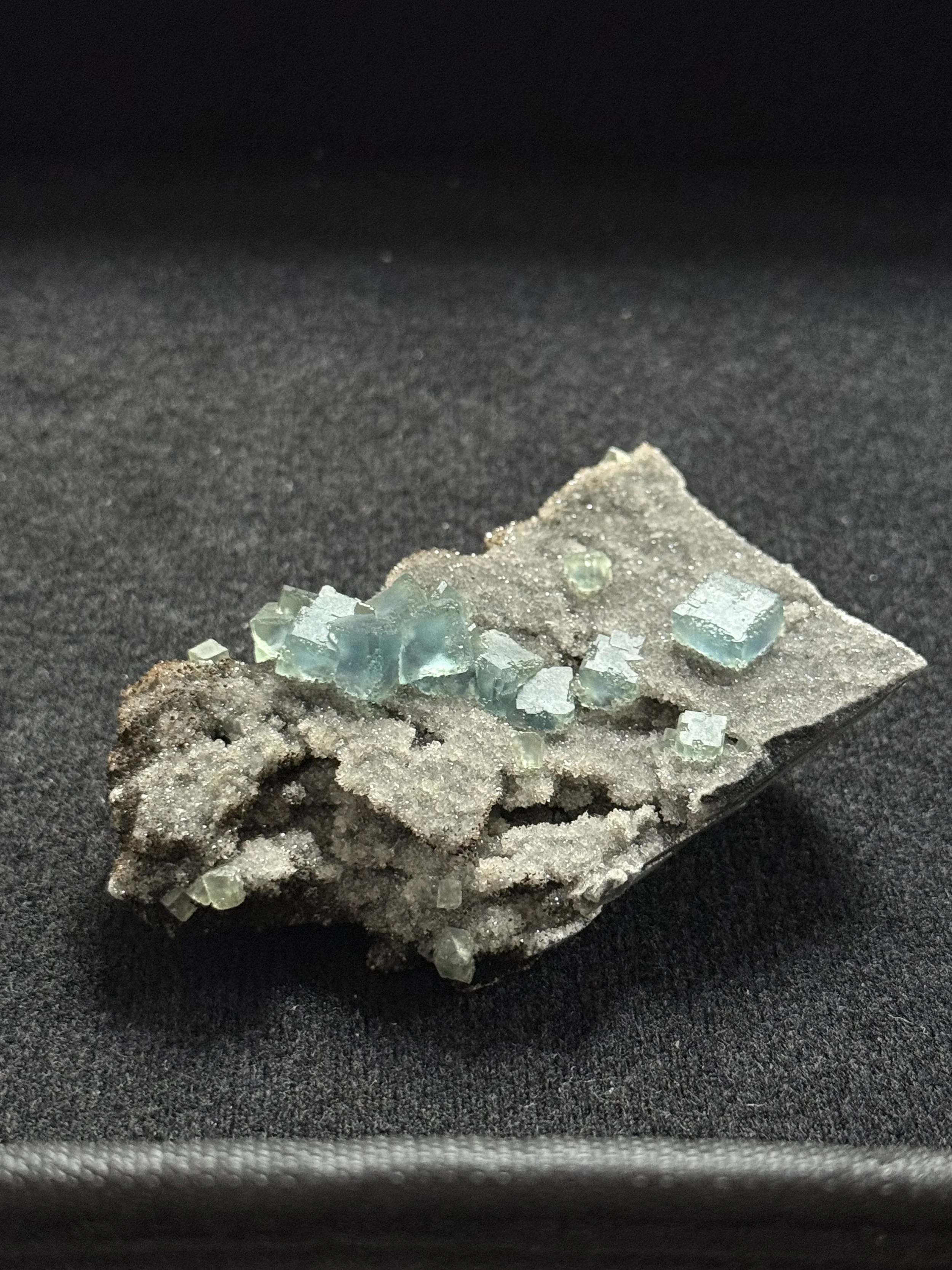 Green Cubic fluorite with blue phantoms on Matrix