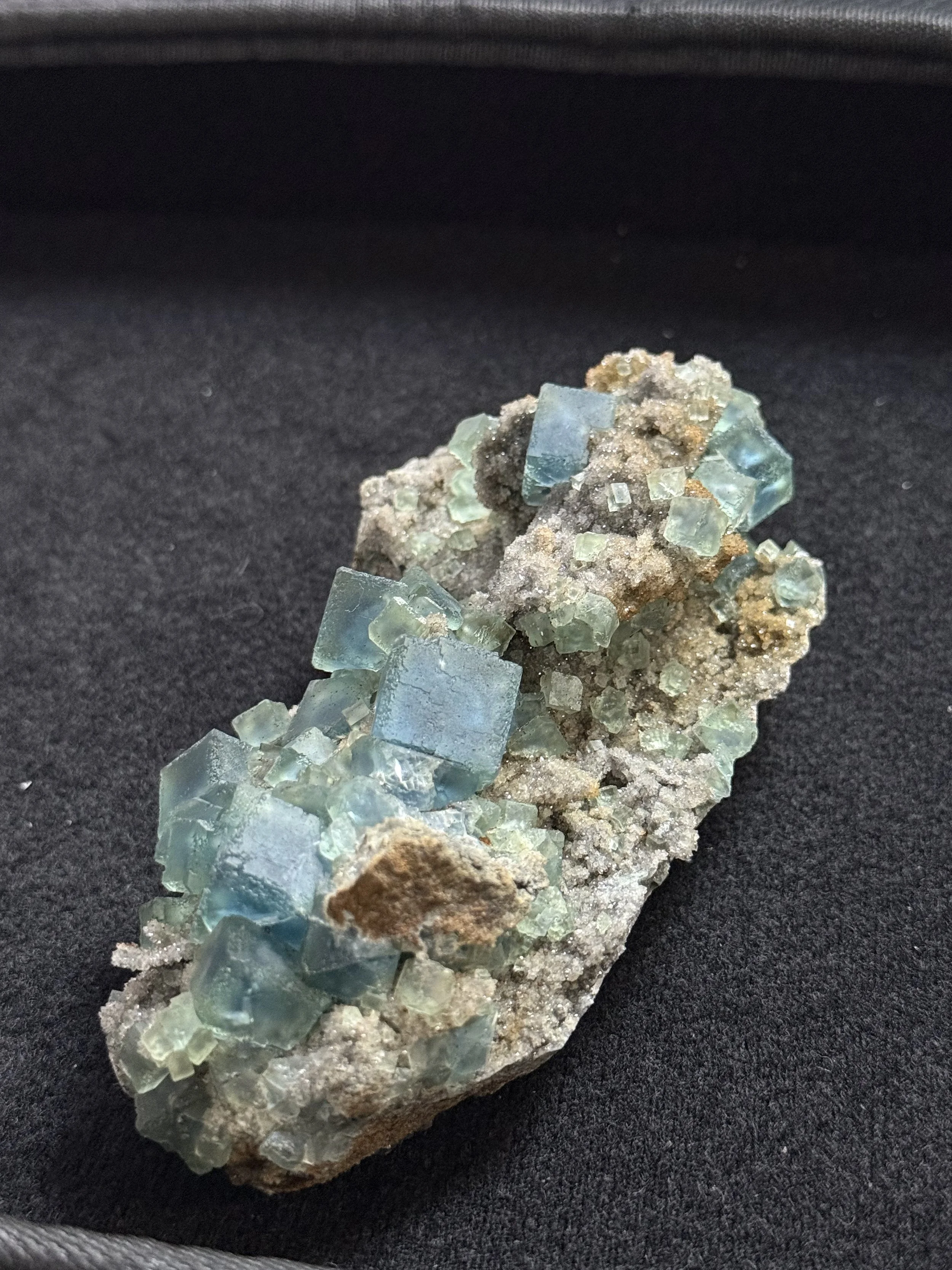 Green Fluorite with Blue phantoms on matrix