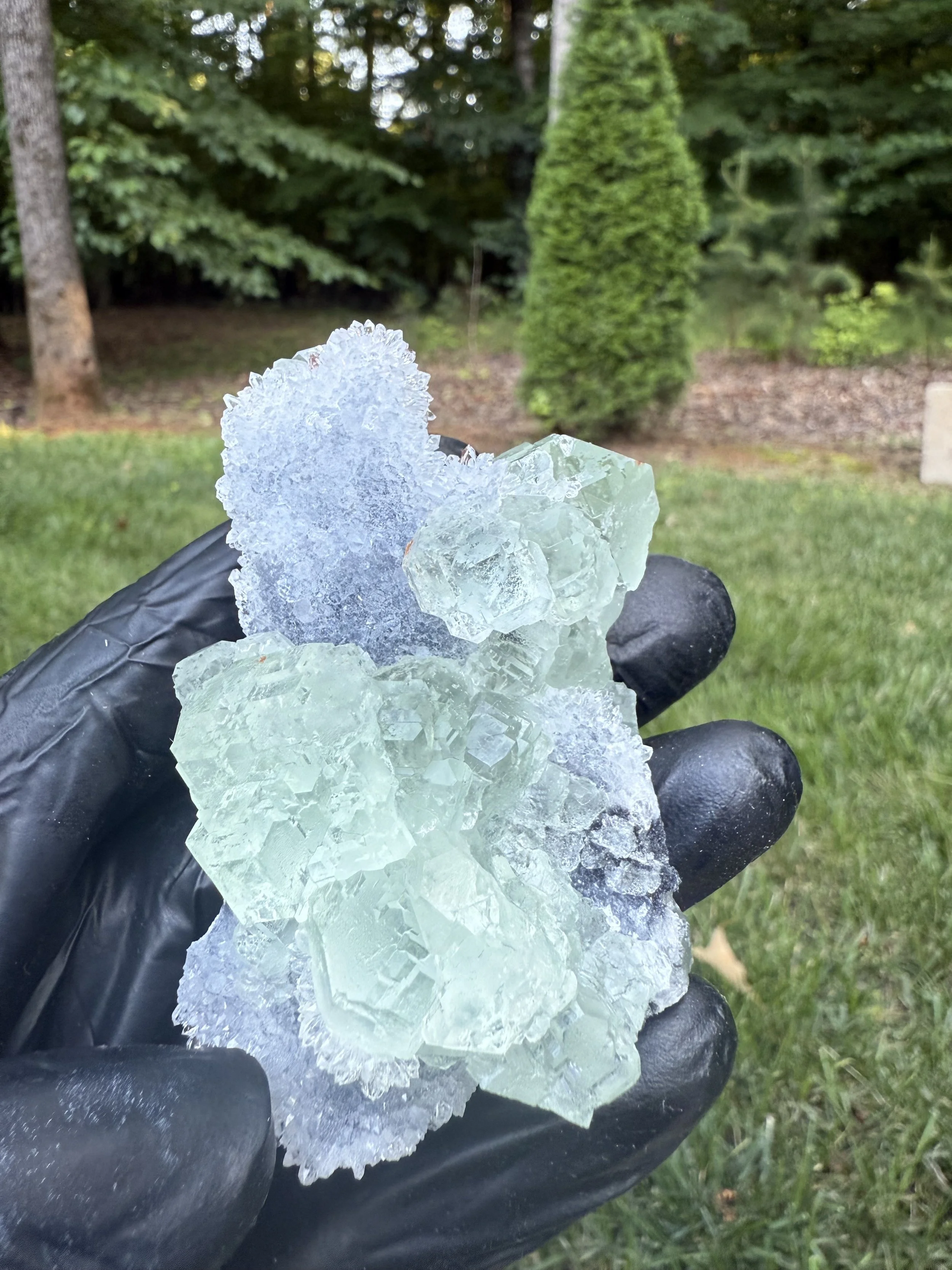 Light Green Fluorite On Druzy Quartz Matrix