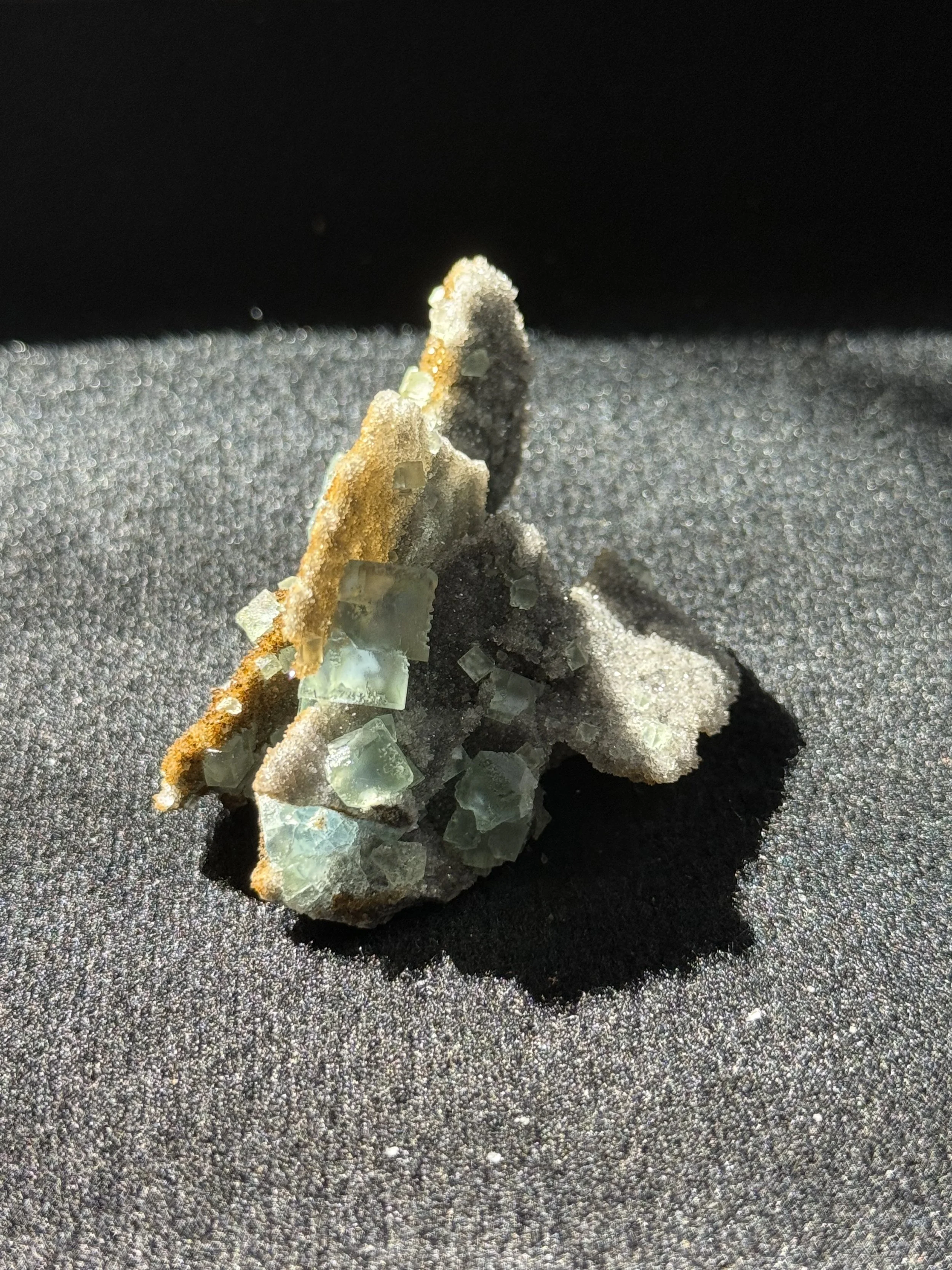 Green Fluorite with Blue phantoms on Druzy Matrix