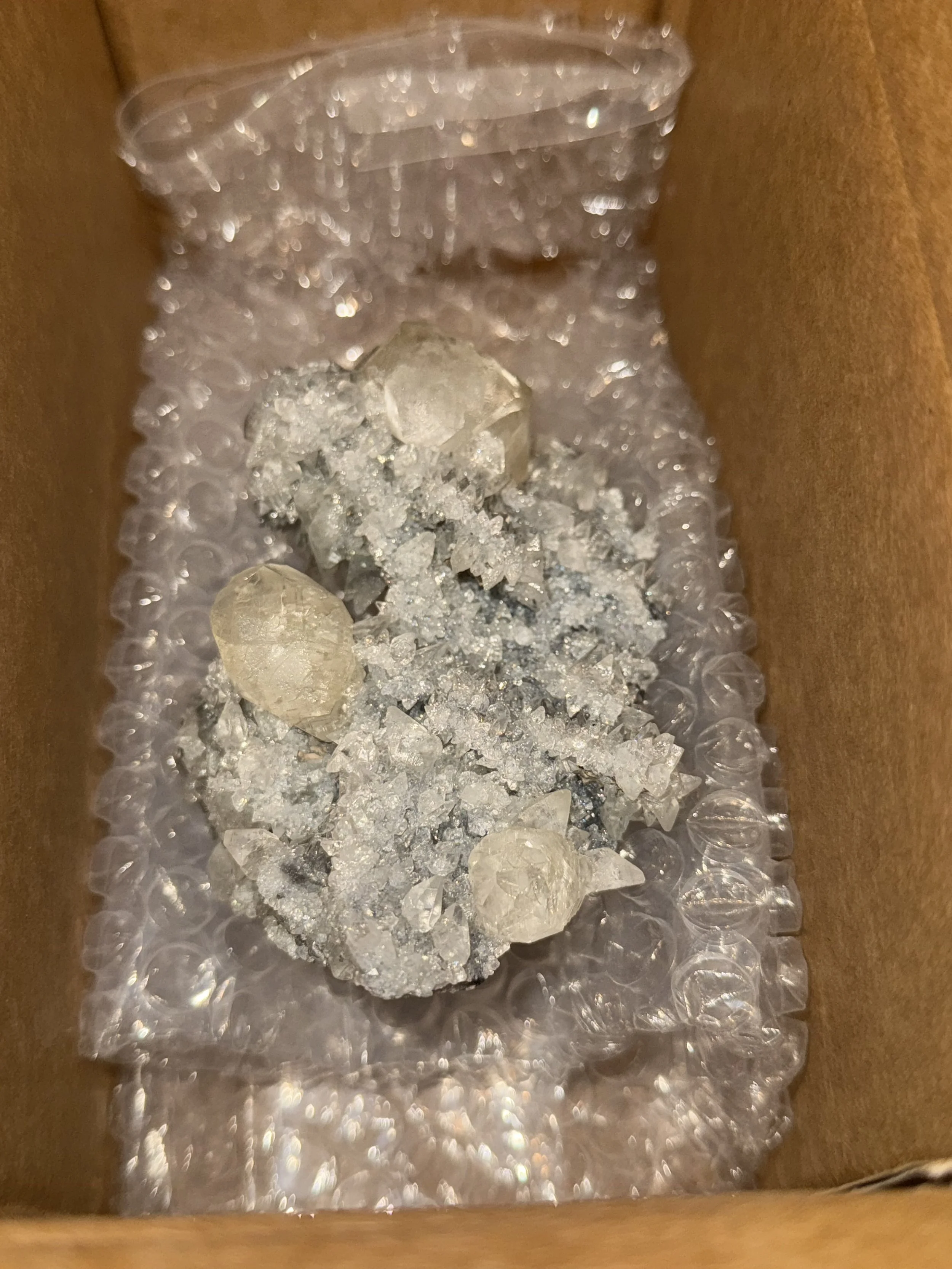Calcite on Druzy Quartz Matirx
