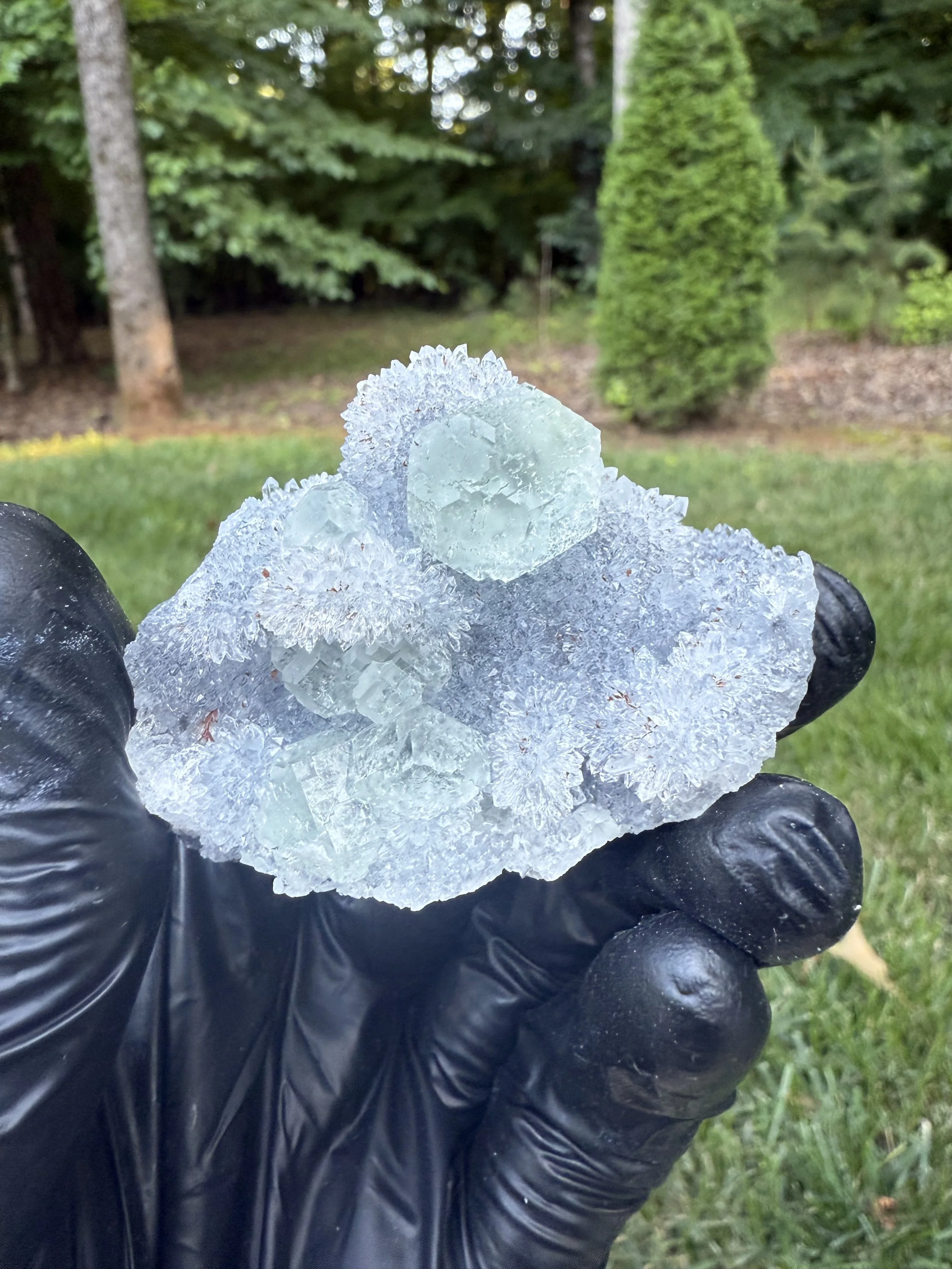 Light Green Fluorite on Druzy Quartz Matrix